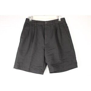 Vintage Crossings Pleated Shorts Mens 32 Black Chino Polyester Blend Summer